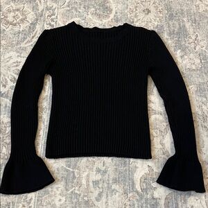Black Ribbed Sweater with Flared Sleeves